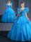 Romantic Floor Length Baby Blue Sweet 16 Dresses Organza Sleeveless Appliques and Ruffles