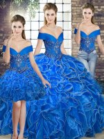 Sexy Floor Length Royal Blue Vestidos de Quinceanera Off The Shoulder Sleeveless Lace Up