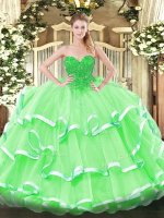 Apple Green Lace Up Sweet 16 Quinceanera Dress Lace Sleeveless Floor Length