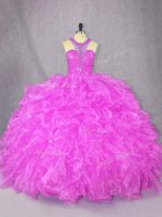 Suitable Fuchsia Sleeveless Organza Zipper Sweet 16 Dress for Sweet 16 and Quinceanera