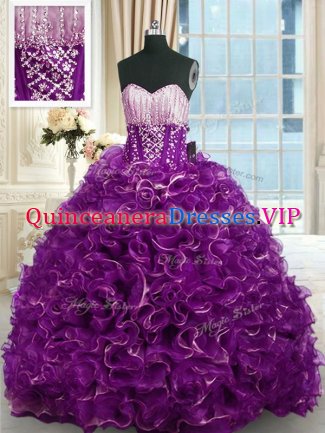 Purple Sleeveless With Train Beading and Ruffles Lace Up 15 Quinceanera Dress