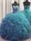 Classical Beaded Bust Teal Sweet 16 Dress Military Ball and Quinceanera with Beading and Ruffles Sweetheart Sleeveless Lace Up