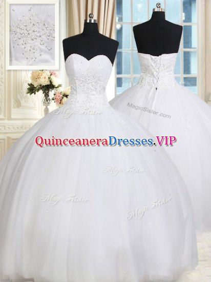 Sweetheart Sleeveless Lace Up Vestidos de Quinceanera White Tulle - Click Image to Close