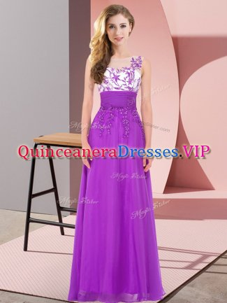 Gorgeous Scoop Sleeveless Backless Quinceanera Court Dresses Purple Chiffon