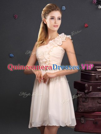 Chiffon One Shoulder Sleeveless Zipper Ruffles and Ruching Quinceanera Court Dresses in Champagne