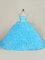 Floor Length Baby Blue Sweet 16 Dress Organza Court Train Sleeveless Beading and Ruffles