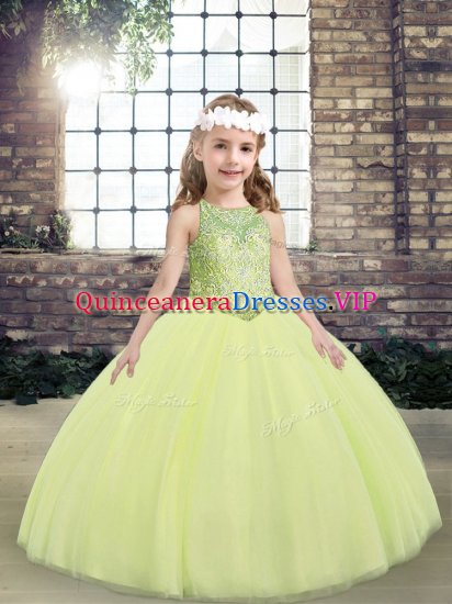 Fancy Light Yellow Sleeveless Beading Floor Length Pageant Dress - Click Image to Close