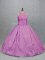 Sleeveless Satin Floor Length Lace Up 15th Birthday Dress in Lilac with Embroidery