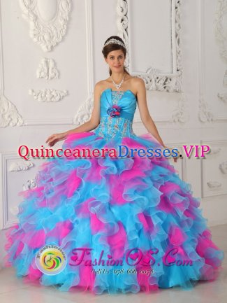 Plano Texas/TX Strapless Multi-color Appliques Decorate Quinceanera Dress With ruffles