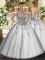 Sweet Grey Lace Up Sweetheart Beading and Appliques Sweet 16 Dress Tulle Sleeveless