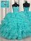 Lovely Aqua Blue Organza Lace Up Sweetheart Sleeveless Floor Length Quinceanera Dress Beading and Ruffles