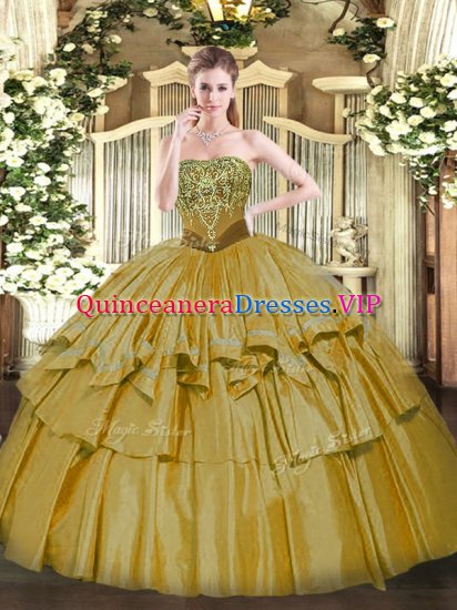 Strapless Sleeveless Organza and Taffeta Military Ball Dresses Beading and Ruffled Layers Lace Up - Click Image to Close