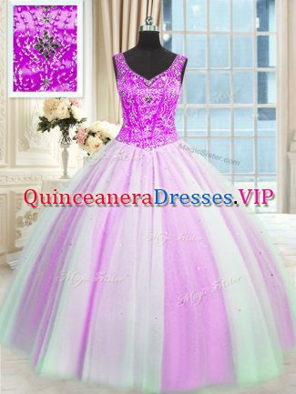 Sleeveless Beading and Sequins Lace Up Quinceanera Gown