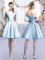 Sweet Light Blue Satin Lace Up Quinceanera Court of Honor Dress Sleeveless Mini Length Belt