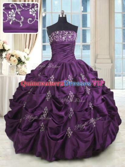 Dazzling Beading and Appliques and Embroidery and Pick Ups Quinceanera Gown Dark Purple Lace Up Sleeveless Floor Length - Click Image to Close