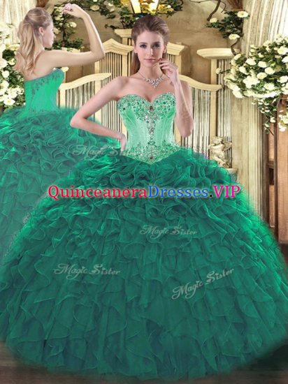 Best Sweetheart Sleeveless Sweet 16 Dresses Floor Length Beading and Ruffles Turquoise Organza - Click Image to Close