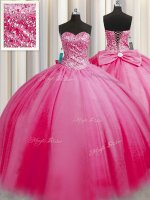 Charming Big Puffy Rose Pink Sweetheart Neckline Beading Sweet 16 Quinceanera Dress Sleeveless Lace Up