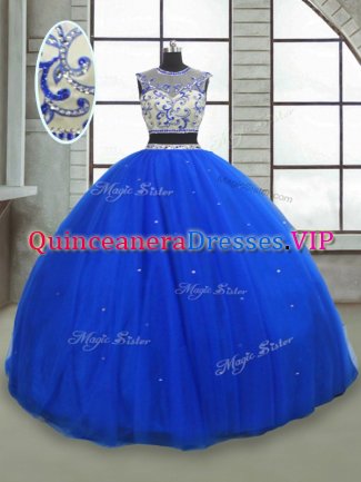 Dramatic Scoop Sleeveless Tulle Sweet 16 Dress Beading Lace Up