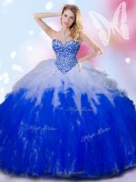 Colorful Blue And White Sweetheart Lace Up Beading and Ruffles Quinceanera Dress Sleeveless