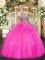 Customized Hot Pink Halter Top Lace Up Beading and Ruffles Vestidos de Quinceanera Sleeveless