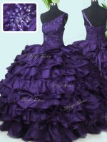 Pick Ups One Shoulder Sleeveless Lace Up Quinceanera Gowns Purple Taffeta