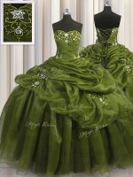 On Sale Pick Ups Olive Green Sleeveless Organza Lace Up Womens Party Dresses for Military Ball and Sweet 16 and Quinceanera