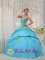 Baby Blue Beaded Decorate Bust and green Hand Flowers Quinceanera Dress With Strapless Pick-ups In Camp Verde AZ