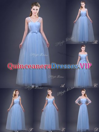 Fabulous Light Blue Lace Up Beading and Appliques and Ruching and Bowknot and Hand Made Flower Dama Dress Tulle Sleeveless