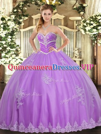 Glamorous Sweetheart Sleeveless Lace Up Ball Gown Prom Dress Lavender Tulle