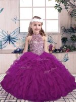 Custom Design Sleeveless Lace Up Floor Length Beading and Ruffles Pageant Dress for Teens