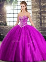 Captivating Purple Quince Ball Gowns Military Ball and Sweet 16 and Quinceanera with Beading Sweetheart Sleeveless Brush Train Lace Up