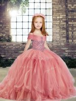 Watermelon Red Sleeveless Beading Floor Length Pageant Gowns