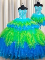 Hot Sale Three Piece Multi-color Lace Up Quinceanera Dresses Beading and Ruffled Layers Sleeveless Floor Length