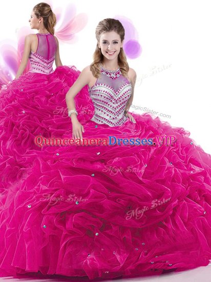 Graceful High-neck Sleeveless Taffeta Quinceanera Dresses Ruffles and Pick Ups Court Train Zipper - Click Image to Close