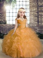 Orange Pageant Gowns Party and Wedding Party with Beading and Ruffles Straps Sleeveless Lace Up