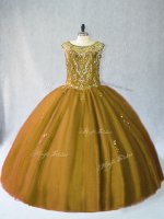 Trendy Sleeveless Floor Length Beading Lace Up 15th Birthday Dress with Brown(SKU PSSW0981-5BIZ)