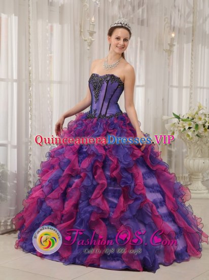 Pacific Missouri/MO Colorful Classical Quinceanera Dress With Appliques and Ball Gown Ruffles Layered - Click Image to Close