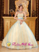 Gwynedd Pennsylvania/PA Beading Elegant Light Yellow Quinceanera Dress For Sweetheart Satin and Organza Champagne A-line