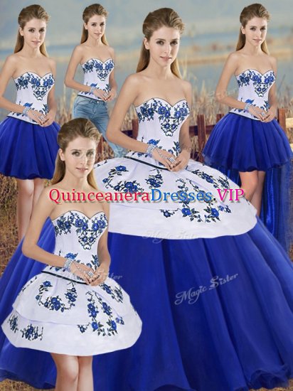 Custom Designed Royal Blue Sleeveless Embroidery and Bowknot Floor Length Sweet 16 Dresses - Click Image to Close