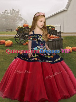 Straps Sleeveless Lace Up Child Pageant Dress Coral Red Organza