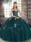 Beading and Appliques Quince Ball Gowns Peacock Green Lace Up Sleeveless Floor Length