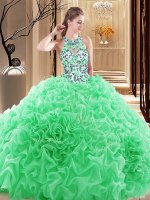 Deluxe Sleeveless Embroidery and Ruffles Backless Sweet 16 Dresses