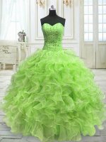 Yellow Green Lace Up Sweetheart Beading and Ruffles Sweet 16 Dresses Organza Sleeveless