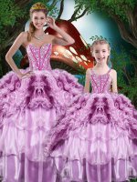 Smart Organza Sleeveless Floor Length Ball Gown Prom Dress and Beading and Ruffles and Ruffled Layers