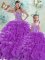 Sexy Organza Sweetheart Sleeveless Brush Train Lace Up Beading and Ruffles Quinceanera Dresses in Eggplant Purple