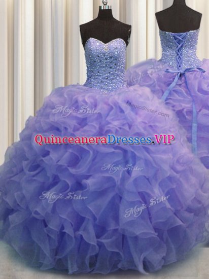 Eye-catching Blue Sweetheart Neckline Beading and Ruffles Quinceanera Gowns Sleeveless Lace Up - Click Image to Close