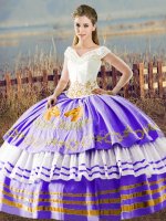 White And Purple Sleeveless Floor Length Embroidery and Ruffled Layers Lace Up Ball Gown Prom Dress(SKU XBQD164-12BIZ)