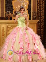 Formentera Spain Custom Made Cheap Multi-Color Quinceanera Dress With One Shoulder Ruffled Decorate