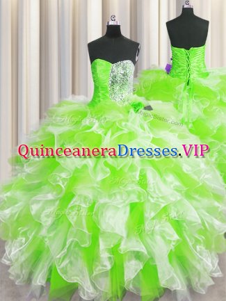 Low Price Floor Length Multi-color Sweet 16 Dress Organza Sleeveless Beading and Ruffles