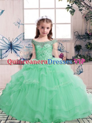 Floor Length Apple Green Little Girls Pageant Gowns Scoop Sleeveless Lace Up